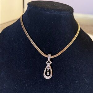 1928 Gold Tone Crystal Accent Teardrop Pendant Necklace